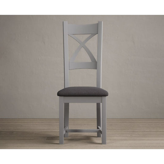 Painted Light Grey X Back Dining Chairs with Charcoal Grey Fabric Seat Pad Dining Chairs Painted