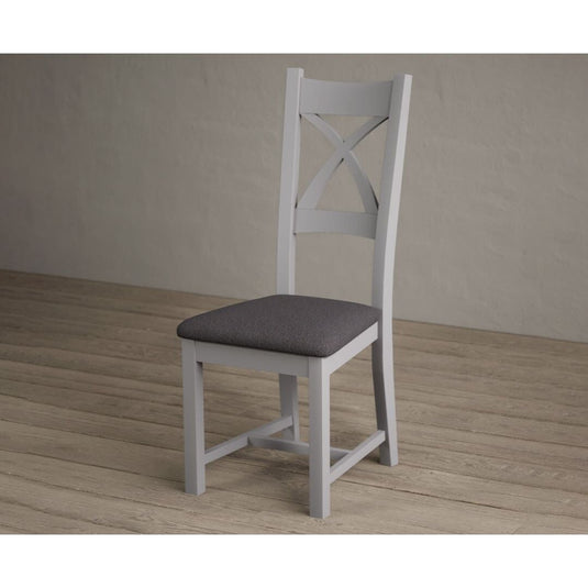 Painted Light Grey X Back Dining Chairs with Charcoal Grey Fabric Seat Pad Dining Chairs Painted