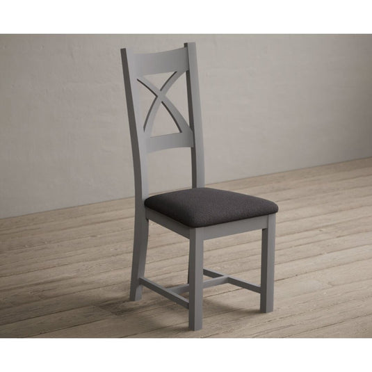 Painted Light Grey X Back Dining Chairs with Charcoal Grey Fabric Seat Pad Dining Chairs Painted