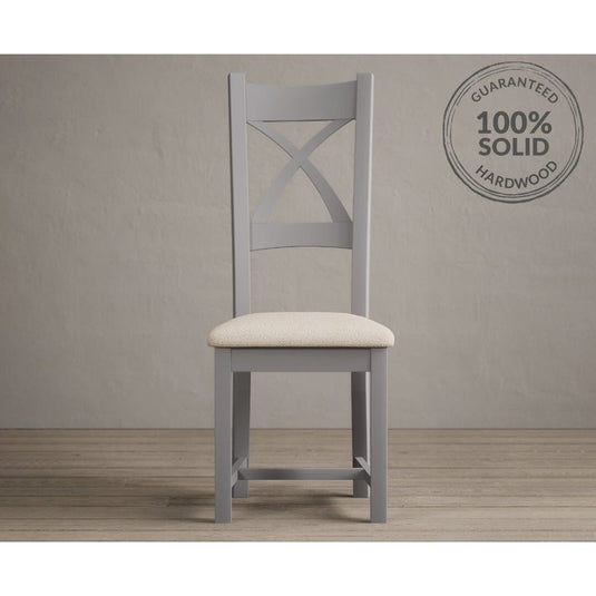 Painted Light Grey X Back Dining Chairs with Linen Seat Pad Dining Chairs Painted