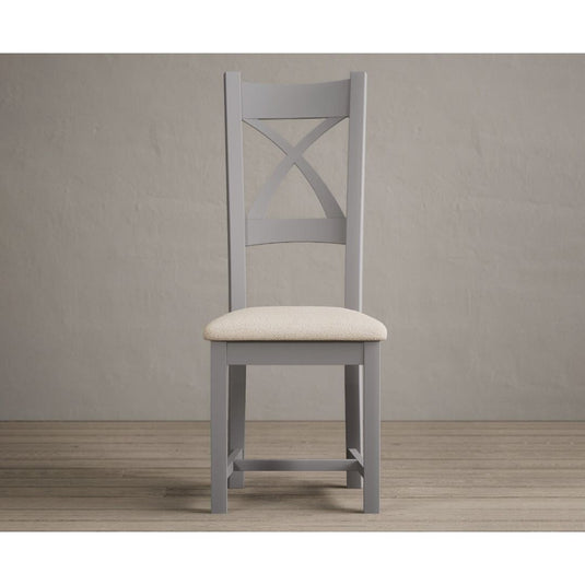 Painted Light Grey X Back Dining Chairs with Linen Seat Pad Dining Chairs Painted