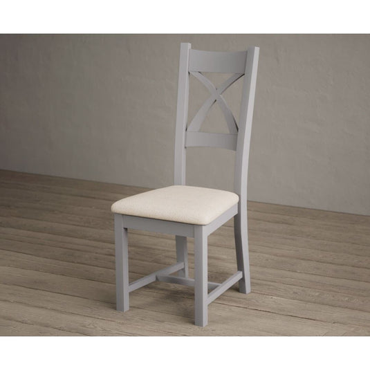 Painted Light Grey X Back Dining Chairs with Linen Seat Pad Dining Chairs Painted