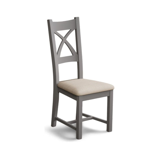 Painted Light Grey X Back Dining Chairs with Linen Seat Pad Dining Chairs Painted
