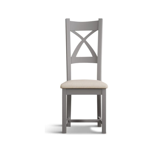 Painted Light Grey X Back Dining Chairs with Linen Seat Pad Dining Chairs Painted