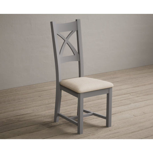 Painted Light Grey X Back Dining Chairs with Linen Seat Pad Dining Chairs Painted