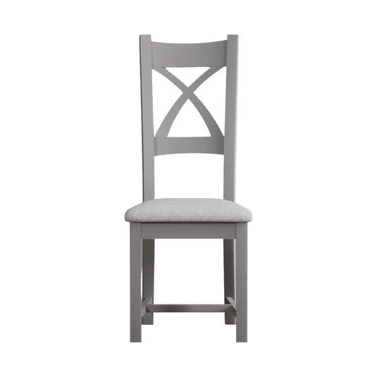 Painted Light Grey X Back Dining Chairs with Light Grey Fabric Seat Pad Dining Chairs Painted