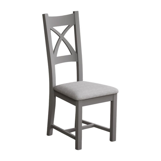 Painted Light Grey X Back Dining Chairs with Light Grey Fabric Seat Pad Dining Chairs Painted