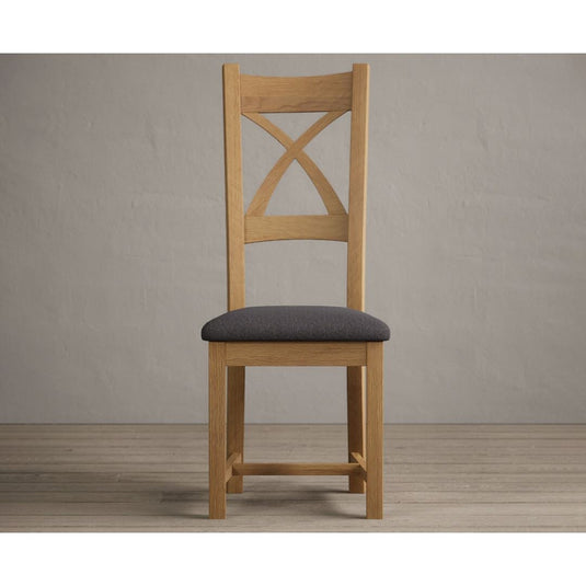 Natural Solid Oak X Back Dining Chairs with Charcoal Grey Fabric Seat Pad Dining Chairs Natural