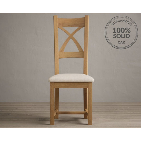Natural Solid Oak X Back Dining Chairs with Linen Seat Pad Dining Chairs Natural