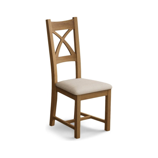 Natural Solid Oak X Back Dining Chairs with Linen Seat Pad Dining Chairs Natural