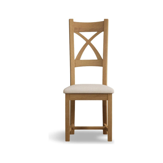 Natural Solid Oak X Back Dining Chairs with Linen Seat Pad Dining Chairs Natural