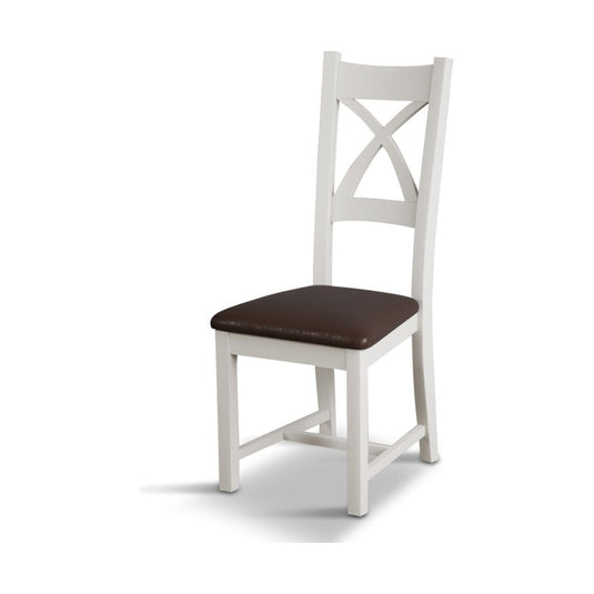 Crossley Signal White X Back Chair with Chocolate Brown Fabric Seat Pad (Pair) Dining Chair Crossley