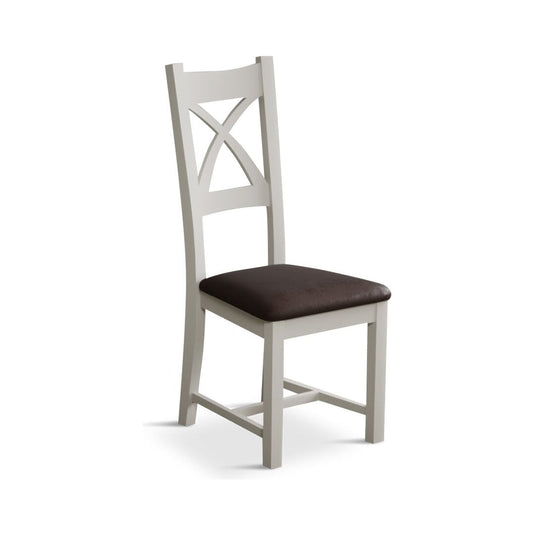 Crossley Signal White X Back Chair with Chocolate Brown Fabric Seat Pad (Pair) Dining Chair Crossley