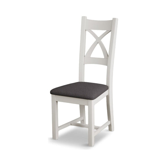 Crossley Signal White X Back Chair with Charcoal Grey Fabric Seat Pad (Pair) Dining Chair Crossley