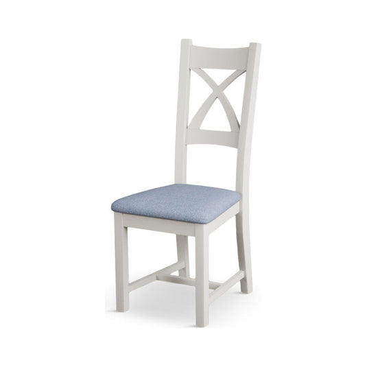 Crossley Signal White X Back Chair with Sky Blue Fabric Seat Pad (Pair) Dining Chair Crossley