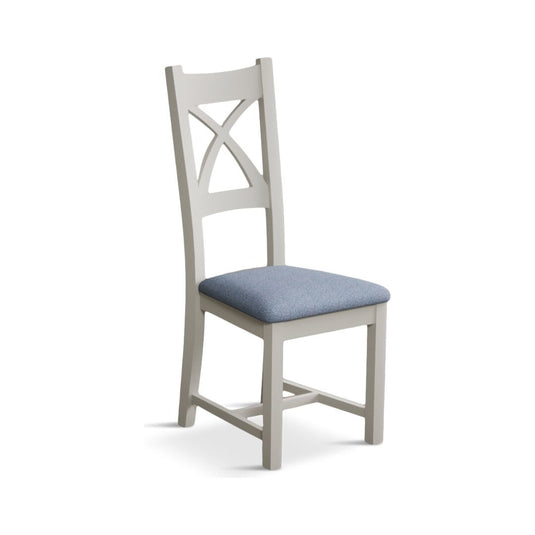 Crossley Signal White X Back Chair with Sky Blue Fabric Seat Pad (Pair) Dining Chair Crossley