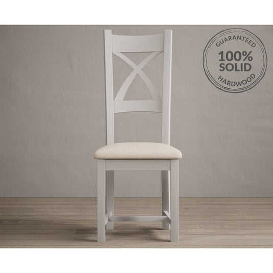 Painted Soft White X Back Dining Chairs with Linen Seat Pad Dining Chairs Painted