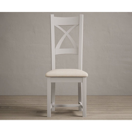Painted Soft White X Back Dining Chairs with Linen Seat Pad Dining Chairs Painted