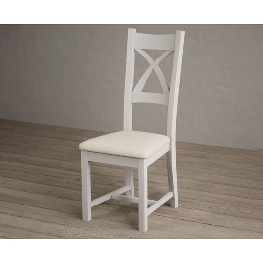 Painted Soft White X Back Dining Chairs with Linen Seat Pad Dining Chairs Painted