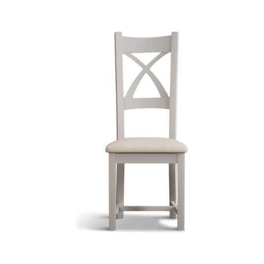Painted Soft White X Back Dining Chairs with Linen Seat Pad Dining Chairs Painted