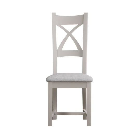 Painted Soft White X Back Dining Chairs with Light Grey Fabric Seat Pad Dining Chairs Painted
