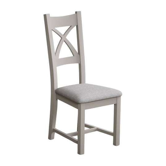 Painted Soft White X Back Dining Chairs with Light Grey Fabric Seat Pad Dining Chairs Painted