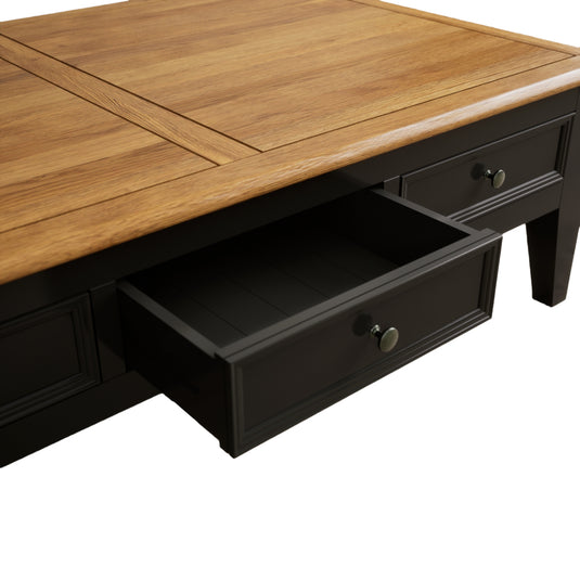 Marden Oak and Black Painted Extra Large 6 Drawer Coffee Table