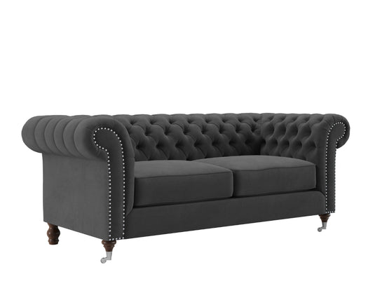 Kensington Chesterfield Dark Grey Velvet 2 Seater Sofa