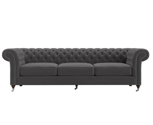 Kensington Chesterfield Dark Grey Velvet 3 Seater Sofa
