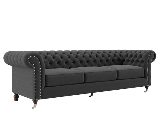 Kensington Chesterfield Dark Grey Velvet 3 Seater Sofa