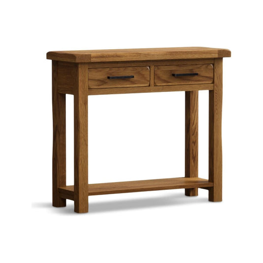 Brantham Rustic Solid Oak 2 Drawer Console Table Console Table Brantham Rustic
