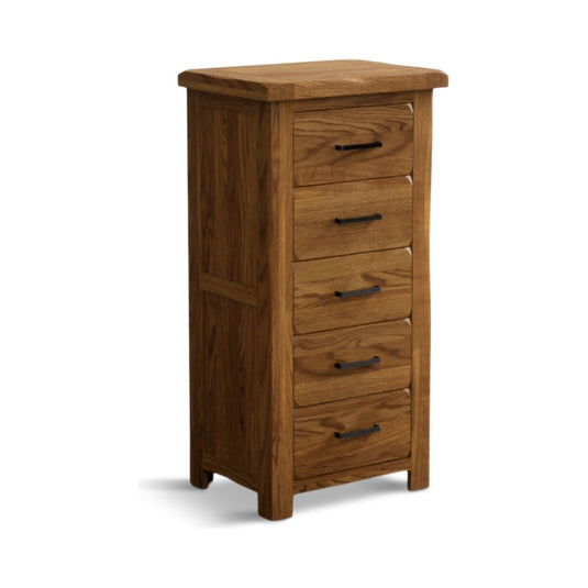Brantham Rustic Solid Oak 5 Drawer Tallboy Chest of Drawers Brantham Rustic