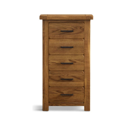 Brantham Rustic Solid Oak 5 Drawer Tallboy Chest of Drawers Brantham Rustic