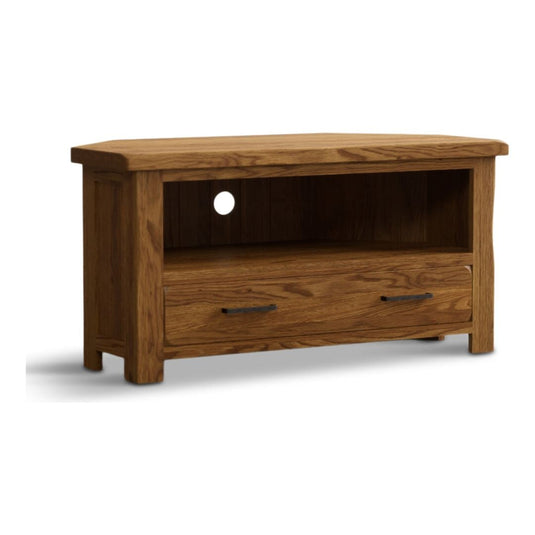 Brantham Rustic Solid Oak Corner TV Cabinet TV Units Country Rustic