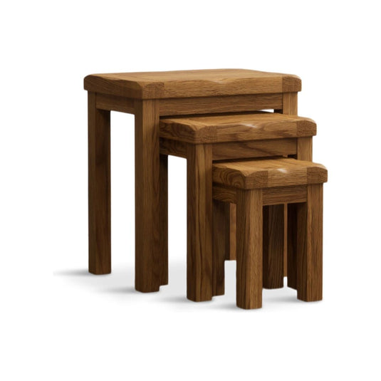 Brantham Rustic Solid Oak Nest Of Tables Nest of Tables Country Rustic