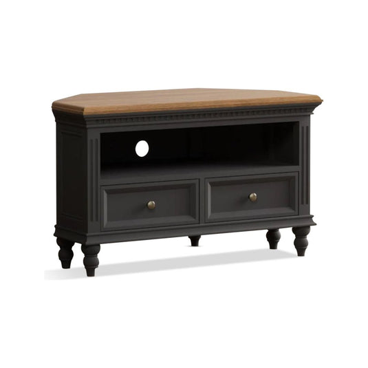 Philippe Oak and Charcoal Grey Painted Corner TV Cabinet
