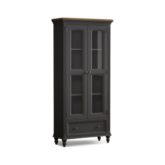 Philippe Oak and Charcoal Grey Painted Glazed Display Cabinet