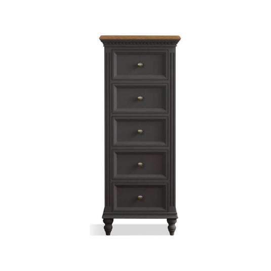 Philippe Oak and Charcoal Grey Painted 5 Drawer Tallboy