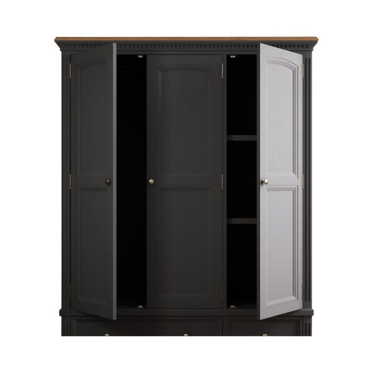 Philippe Oak and Charcoal Grey Painted Triple Wardrobe