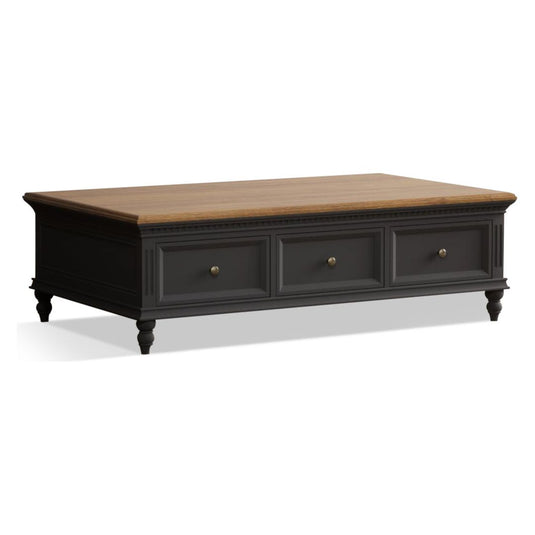 Philippe Oak and Charcoal Grey Painted 6 Drawer Extra Large Coffee Table