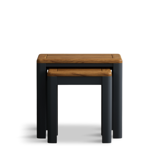 Blair Dark Blue Painted and Rustic Top Nest Of Tables