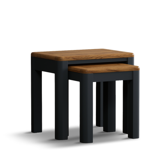 Blair Dark Blue Painted and Rustic Top Nest Of Tables