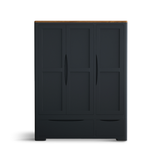 Blair Dark Blue Painted and Rustic Top Triple Wardrobe