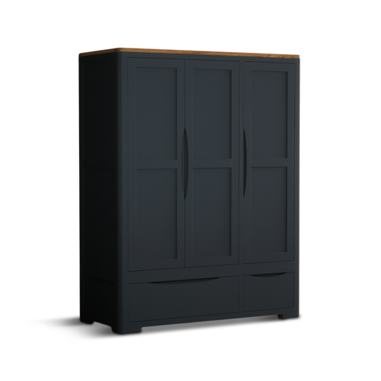 Blair Dark Blue Painted and Rustic Top Triple Wardrobe