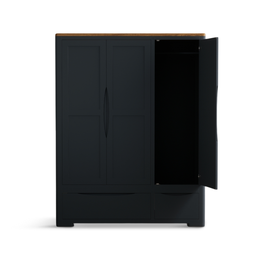 Blair Dark Blue Painted and Rustic Top Triple Wardrobe