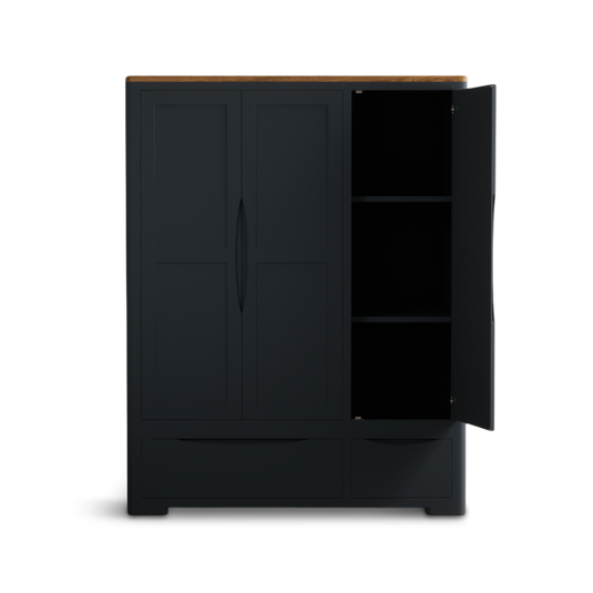 Blair Dark Blue Painted and Rustic Top Triple Wardrobe