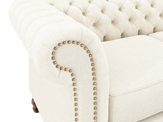 Kensington Chesterfield Ivory Linen 3 Seater Sofa