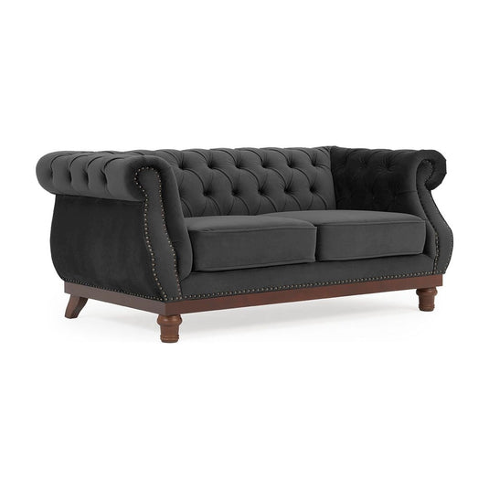 Eton Chesterfield Dark Grey Velvet 2 Seater Sofa Sofa Eton