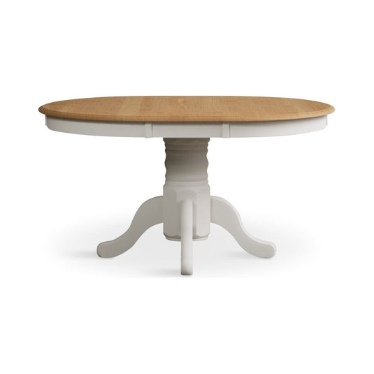 Extending Hertford Oak and Signal White Painted Pedestal Dining Table Dining Tables Hertford