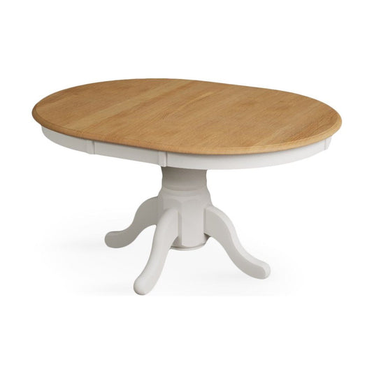 Extending Hertford Oak and Signal White Painted Pedestal Dining Table Dining Tables Hertford